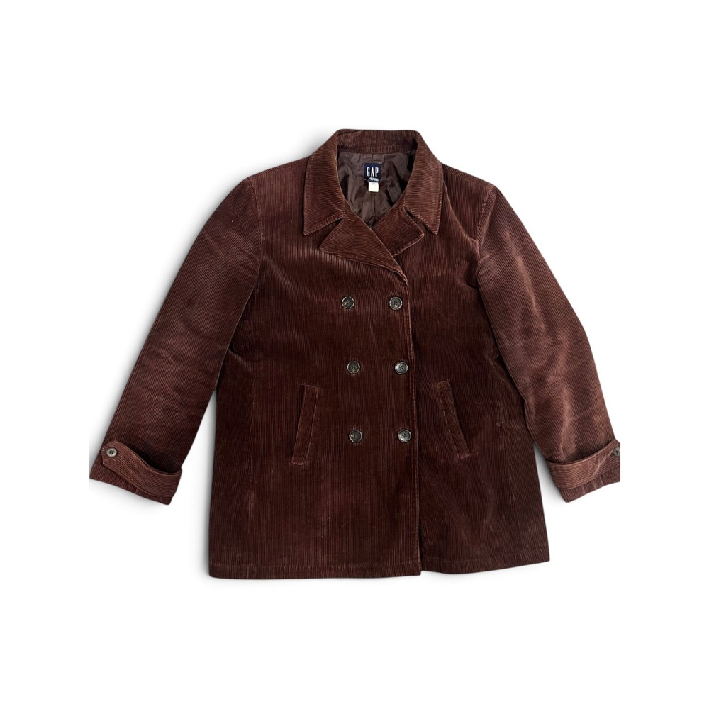 Vintage GAP Brown Corduroy Peacoat Jacket Y2K 2001 Double Breasted XLarge